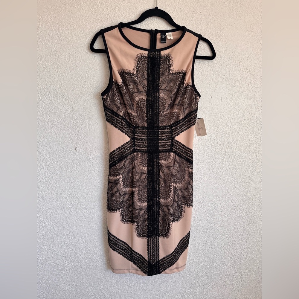 Windsor Black and Cream Lace Midi Dress cocktail dress elegance